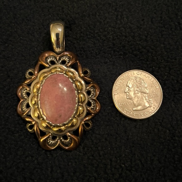 Sterling & Mixed Metal Rhodonite Enhancer on Cord - Picture 8 of 9